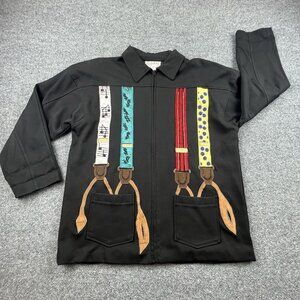 Cedars M Black Zip Jacket Art Suspenders Embroidered Front/Back Pockets